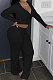 Black Women Solid Color Long Sleeve Bodycon Tops Casual Flare Leg Pants Sets KXL856-1