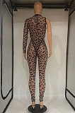 Black Sexy Print Mesh See-Through One Sleeve Round Neck Tops Boydcon Pants Sets DMM8181