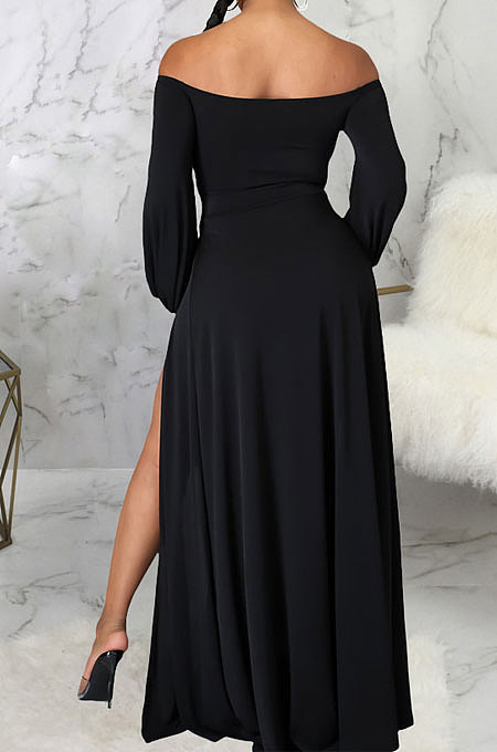 Pink Sexy Wholesale Off Shoulder Long Sleeve Collect Waist Slit  Strapless Dress SMR10305-1