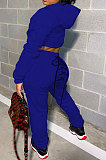 Black Women Hooded Long Sleeve Fleece Solid Color Bandage Long Pants Sets CSY830-2
