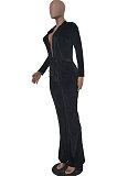 Black Wholesale Velvet Long Sleeve Lapel Neck Suits Coat Flare Pants Sets TRS1182-1