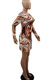 Rose Red Euramerican Women Autumn Winter Trendy Long Sleeve Backless Round Collar Mid Waist Mini Dress GB8033-2