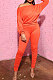 Orange Cotton Blend Pure Color Long Sleeve Loose T-Shirts Bodycon Pants Slim Fitting Sets OH8092-1