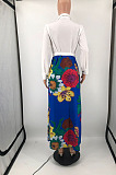 White Newest Print Long Sleeve Lepal Neck Single-Breasted With Beltband Swing Shirt Dress DMM8183-1