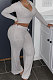 Gray Women Solid Color Long Sleeve Bodycon Tops Casual Flare Leg Pants Sets KXL856-3
