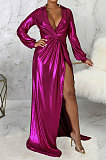 Black Club Hot Starmping Long Sleeve V Collar Slim Fitting Sexy Slit Swing Long Dress SMR10194-2