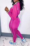 Black Contrast Color Spliced Long Sleeve Bandage Hollow Out Tops Pencil Pants Sets MN8382-3