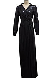 Black Club Hot Starmping Long Sleeve V Collar Slim Fitting Sexy Slit Swing Long Dress SMR10194-2