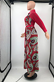 White Newest Print Long Sleeve Lepal Neck Single-Breasted With Beltband Swing Shirt Dress DMM8183-1