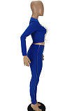 Rose Contrast Color Spliced Long Sleeve Bandage Hollow Out Tops Pencil Pants Sets MN8382-1