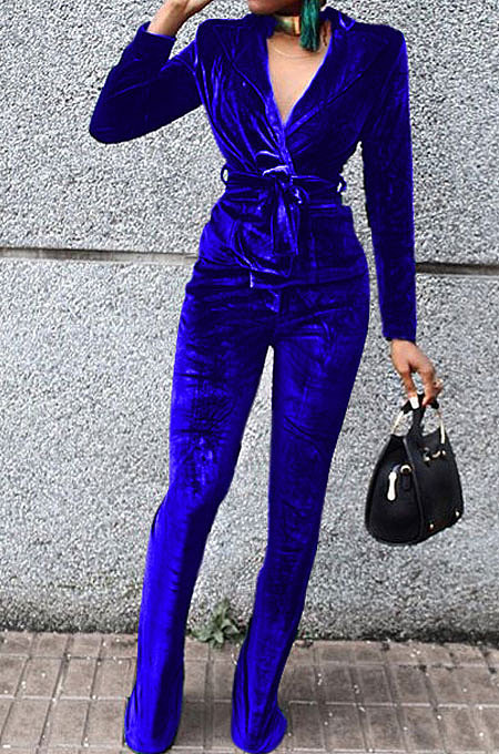Black Wholesale Velvet Long Sleeve Lapel Neck Suits Coat Flare Pants Sets TRS1182-1