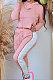 Pink Casual Sport Long Sleeve Loose Hoodie Contrast Color Sweat Pants Sets OQ027-1