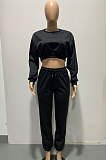 Gray Women Trendy Casual Solid Color Crop Bodycon Pants Sets AMW8336-1