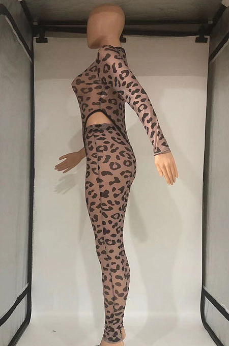 Black Sexy Print Mesh See-Through One Sleeve Round Neck Tops Boydcon Pants Sets DMM8181