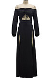 Pink Sexy Wholesale Off Shoulder Long Sleeve Collect Waist Slit  Strapless Dress SMR10305-1