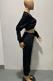Black Women Trendy Casual Solid Color Crop Bodycon Pants Sets AMW8336-2