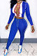 Blue Contrast Color Spliced Long Sleeve Bandage Hollow Out Tops Pencil Pants Sets MN8382-2