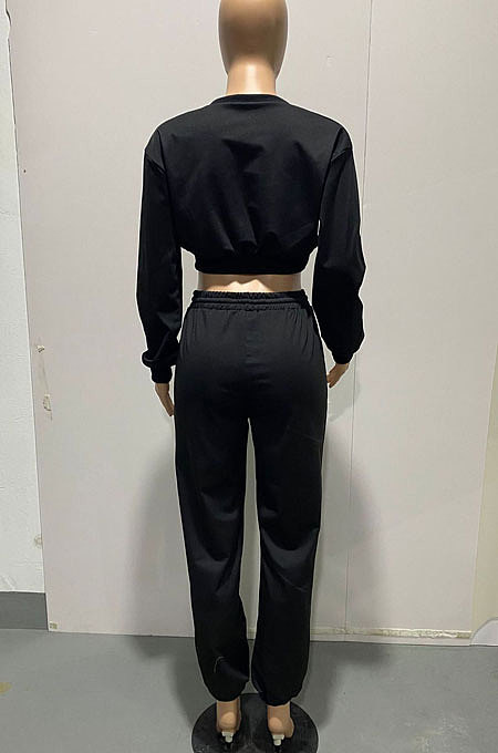 Gray Women Trendy Casual Solid Color Crop Bodycon Pants Sets AMW8336-1