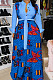Light Blue Newest Print Long Sleeve Lepal Neck Single-Breasted With Beltband Swing Shirt Dress DMM8183-2
