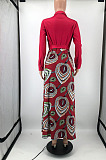 Pink Newest Print Long Sleeve Lepal Neck Single-Breasted With Beltband Swing Shirt Dress DMM8183-5