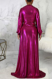 Wine Red Club Hot Starmping Long Sleeve V Collar Slim Fitting Sexy Slit Swing Long Dress SMR10194-1