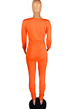 Orange Cotton Blend Pure Color Long Sleeve Loose T-Shirts Bodycon Pants Slim Fitting Sets OH8092-1