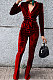 Red Wholesale Velvet Long Sleeve Lapel Neck Suits Coat Flare Pants Sets TRS1182-4