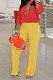 Red+Yellow Wholesale Women Half Sleeve V Collar Loose Blouse Wide Leg Pants Casual Sets ORY5209