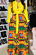 Yellow Newest Print Long Sleeve Lepal Neck Single-Breasted With Beltband Swing Shirt Dress DMM8183-4