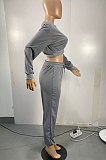 Gray Women Trendy Casual Solid Color Crop Bodycon Pants Sets AMW8336-1