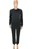 Royal Blue Simple Sport Loose Long Sleeve Round Neck Pocket Jumper Long Pants Solid Color Sets SM9206-1