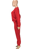 Royal Blue Simple Sport Loose Long Sleeve Round Neck Pocket Jumper Long Pants Solid Color Sets SM9206-1