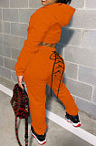 Gray Women Hooded Long Sleeve Fleece Solid Color Bandage Long Pants Sets CSY830-1