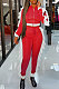 Red White Edge Women Flounce Stand Collar Zipper Long Sleeve Pants Sets KXL858-4