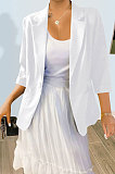 Black Pure And Fresh Newest Linen Three Quarter Sleeve Lapel Neck Cardigan Suits Coat QY5085-3
