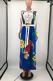 White Newest Print Long Sleeve Lepal Neck Single-Breasted With Beltband Swing Shirt Dress DMM8183-1