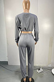 Gray Women Trendy Casual Solid Color Crop Bodycon Pants Sets AMW8336-1