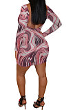 Rose Red Euramerican Women Autumn Winter Trendy Long Sleeve Backless Round Collar Mid Waist Mini Dress GB8033-2