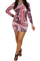 Rose Red Euramerican Women Autumn Winter Trendy Long Sleeve Backless Round Collar Mid Waist Mini Dress GB8033-2