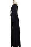 Black Sexy Wholesale Off Shoulder Long Sleeve Collect Waist Slit  Strapless Dress SMR10305-2