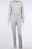 Gray Women Hooded Long Sleeve Fleece Solid Color Bandage Long Pants Sets CSY830-1