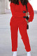 Red Simple Sport Loose Long Sleeve Round Neck Pocket Jumper Long Pants Solid Color Sets SM9206-3