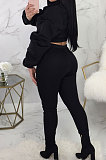 Cream Autumn Winter Casual Ruffle Sleeve Zip Front Coat Pencil Pants Sport Sets ORY5064-2