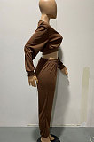 Gray Women Trendy Casual Solid Color Crop Bodycon Pants Sets AMW8336-1