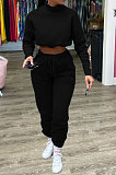 Black Women Solid Color Long Sleeve Velvet Sport Pants Sets BYQ1028-2