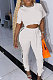 White Cotton Blend  Side Strip Short Sleeve Round Neck T-Shirt Long Pants Sets TK6188-1