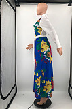 Pink Newest Print Long Sleeve Lepal Neck Single-Breasted With Beltband Swing Shirt Dress DMM8183-5