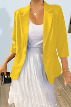 YellowPure And Fresh Newest Linen Three Quarter Sleeve Lapel Neck Cardigan Suits Coat QY5085-2