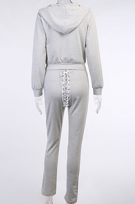 Wine Red Women Hooded Long Sleeve Fleece Solid Color Bandage Long Pants Sets CSY830-5