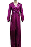 Wine Red Club Hot Starmping Long Sleeve V Collar Slim Fitting Sexy Slit Swing Long Dress SMR10194-1
